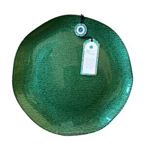 Artistic Accents Green Turkish Glass Charger Plate 13in Christmas Holiday New